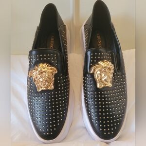 Cabuncci Luxury Leather Black and Gold Men's Loafers EU 42 US 8.5